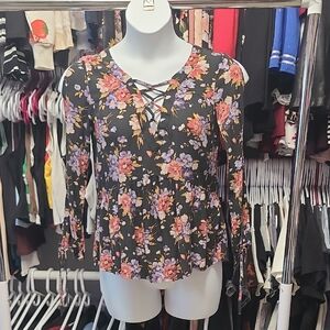 American Eagle Outfitters Floral Lace-Up Blouse
